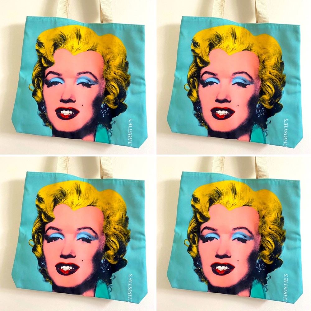RECORD BREAKING Christie’s Shot Sage Blue Marilyn NEW Tote 🩵💛🩵